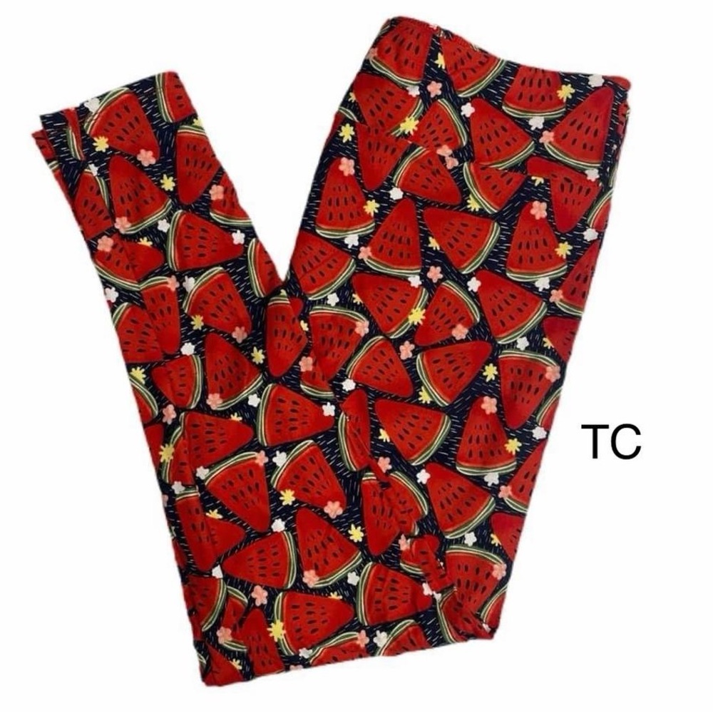 LuLaRoe Red Watermelon Print Leggings Size TC